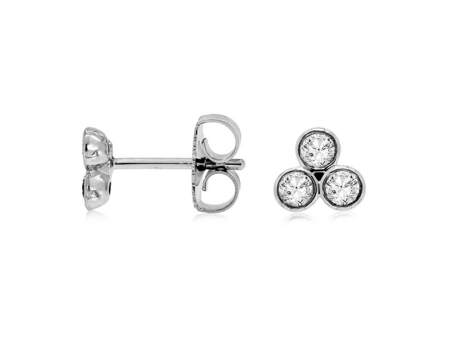 Earrings Bailey's Fine Jewelry | Bezel-Set Diamond Trio Stud Earrings In 14K White Gold