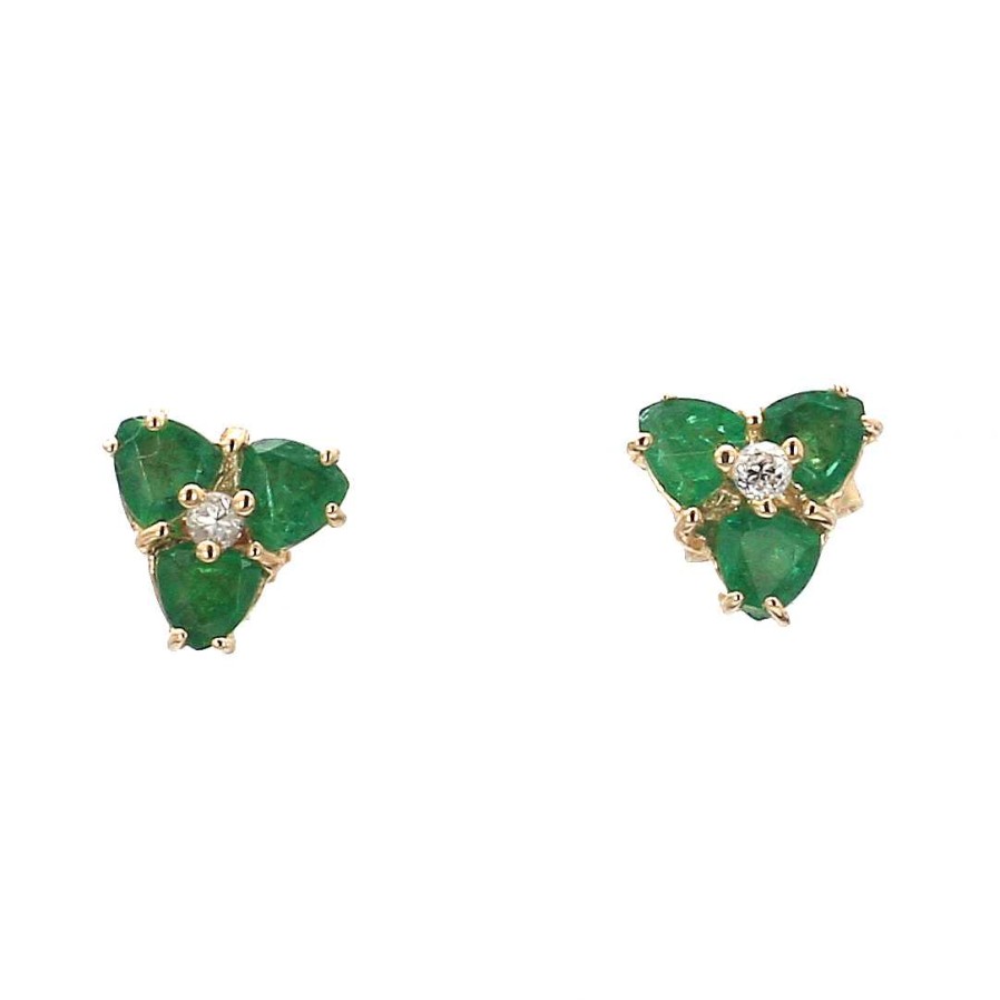 Earrings Bailey's Fine Jewelry | Trio Emerald With Center Diamond Stud Earrings