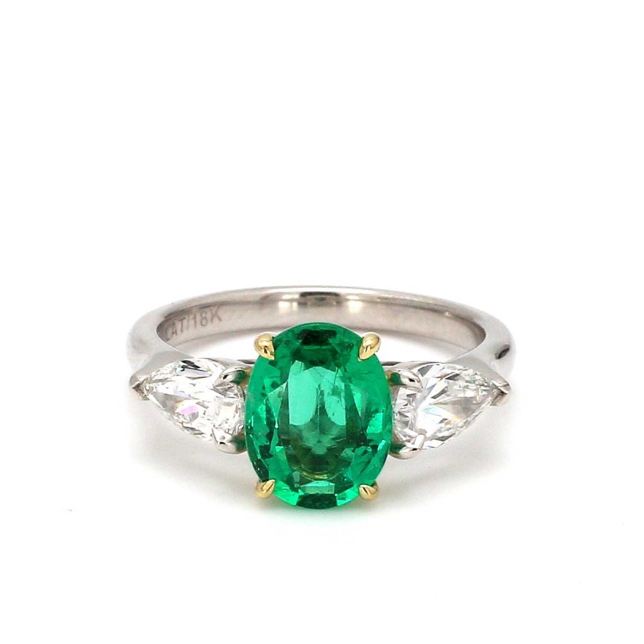 Fashion Rings Bailey's Fine Jewelry | Oval Emerald And Pear Cut Diamond Ring