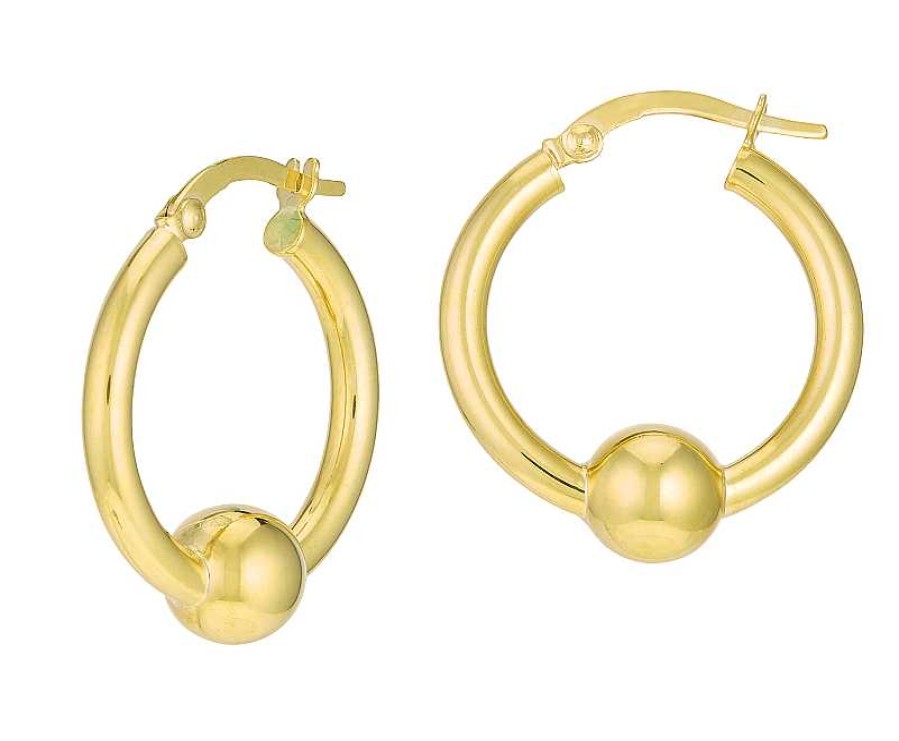 Earrings Bailey's | 14K Yellow Gold Ball Detail Hoop Leverback Earrings