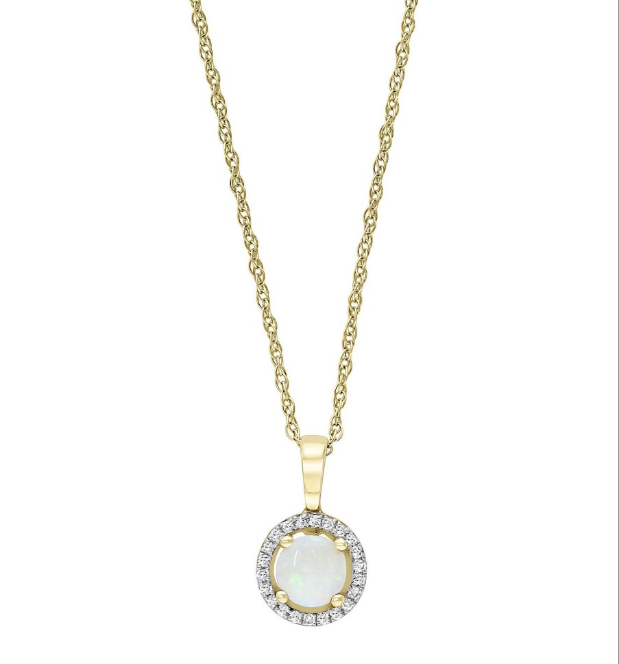 Necklaces & Pendants Bailey's Fine Jewelry | Opal & Diamond Halo Pendant Necklace In 14K Yellow Gold