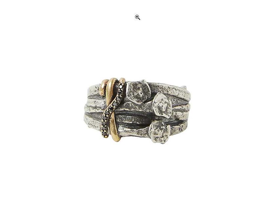 Fashion Rings John Varvatos | John Varvatos Nails Mixed Metal Black Diamond Wide Ring