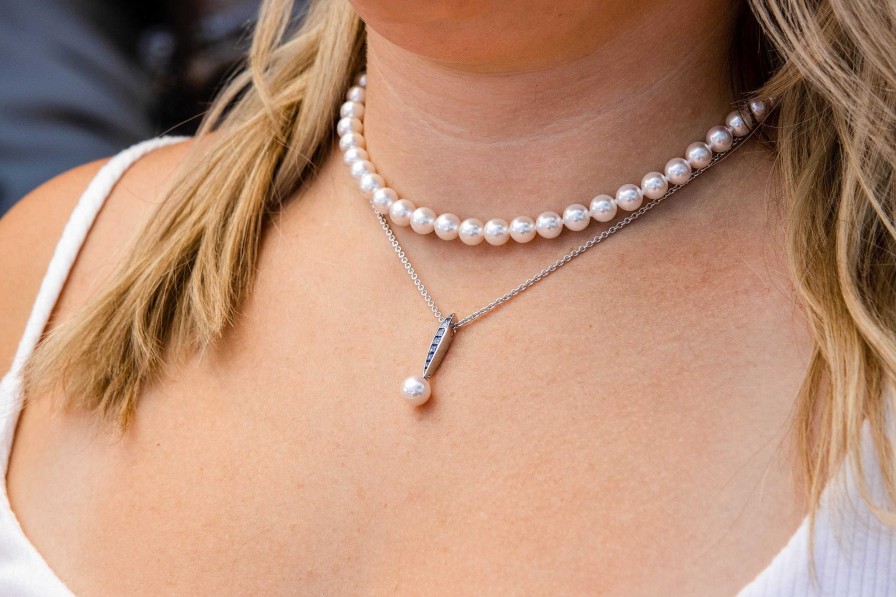 Necklaces & Pendants Mikimoto | Mikimoto Akoya Pearl Princess Strand Necklace In 18Kt White Gold