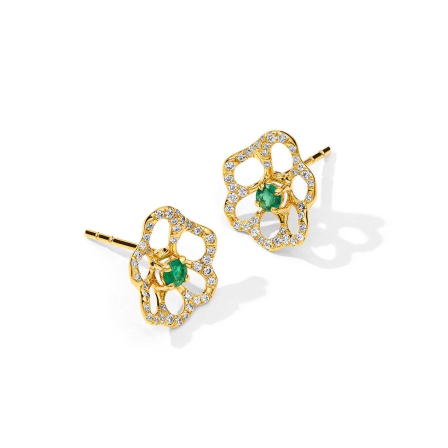 Earrings Ippolita | Ippolita Stardust Mini Flora Emerald And Diamond Stud Earrings In 18K Gold