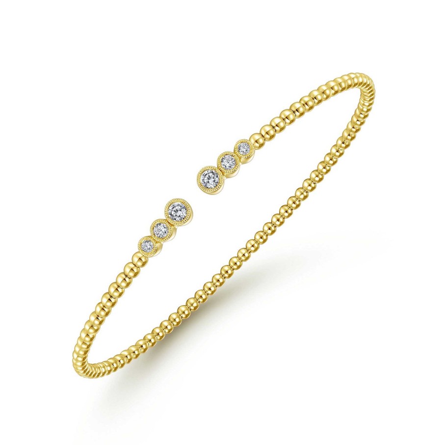 Bracelets & Bangles Gabriel & Co | Gabriel 14K Yellow Gold Bujukan Bead Split Cuff Bracelet With Bezel Set Diamonds