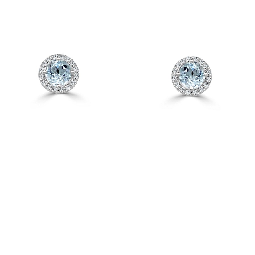 Earrings Bailey's | March Birthstone Diamond Halo Gold Stud Earrings