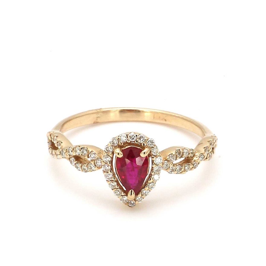 Fashion Rings Bailey's Fine Jewelry | Pear Cut Ruby With Diamond Halo