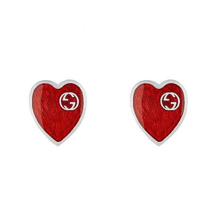 Earrings Gucci | Gucci Silver And Red Enamel Heart Earrings