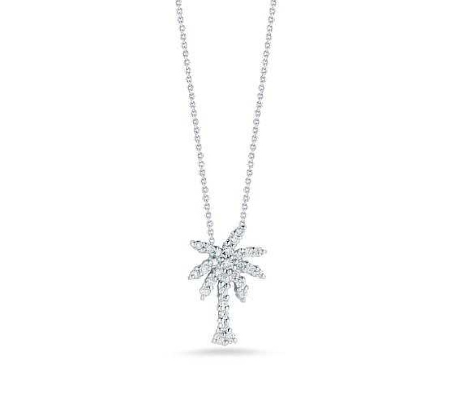 Necklaces & Pendants Roberto Coin | Roberto Coin Small Palm Tree Pendant Necklace With Diamonds In 18K White Gold