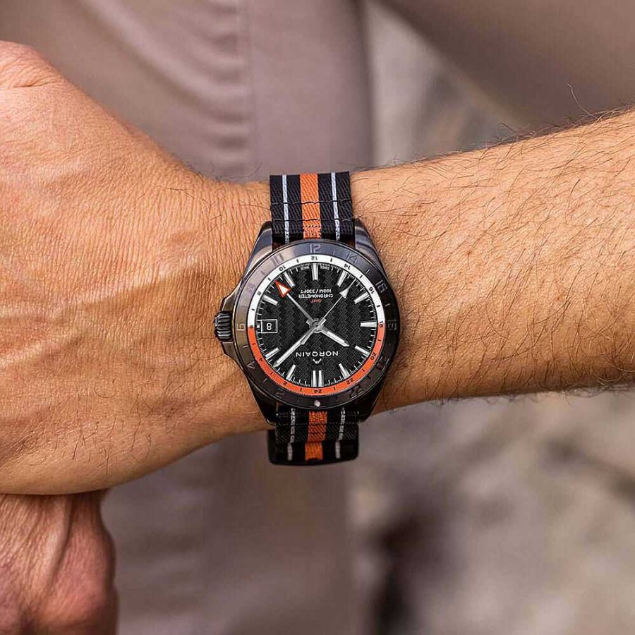 Watches Norqain | Norqain 41Mm Adventure Neverest Gmt Watch With Black And Orange