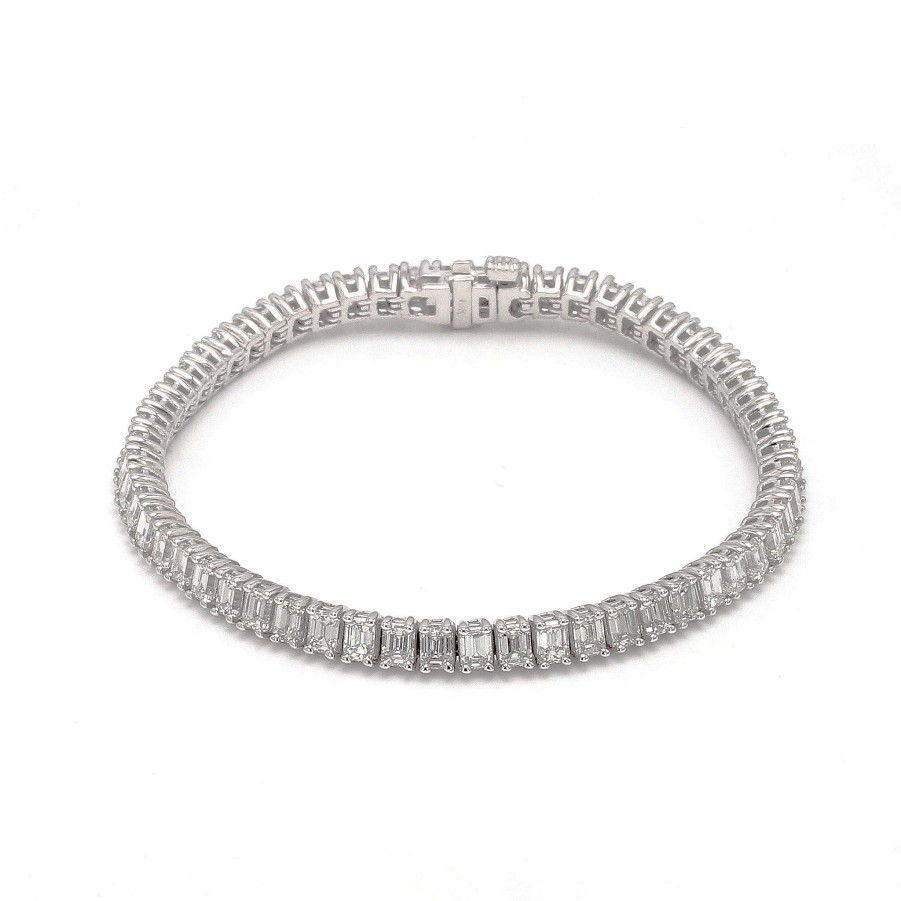 Bracelets & Bangles Bailey's Fine Jewelry | Emerald Cut Diamond Tennis Bracelet In 18K White Gold