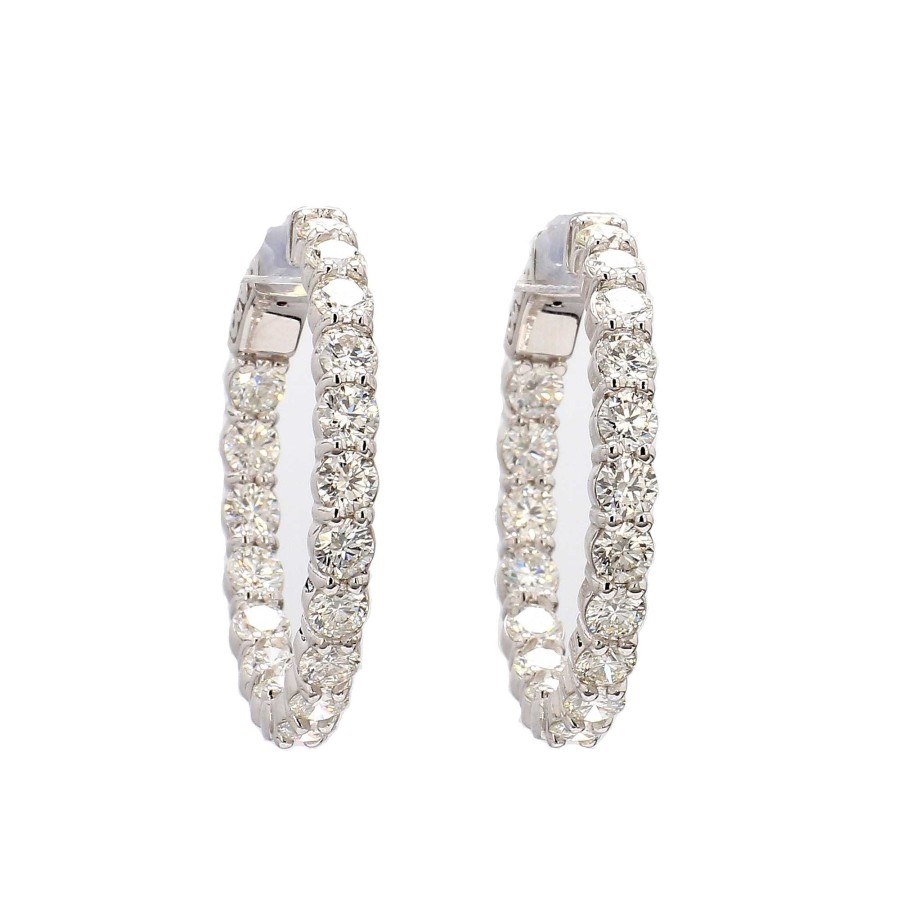 Earrings Bailey's Fine Jewelry | Inside Out Diamond Hoop Earrings In 14K White Gold