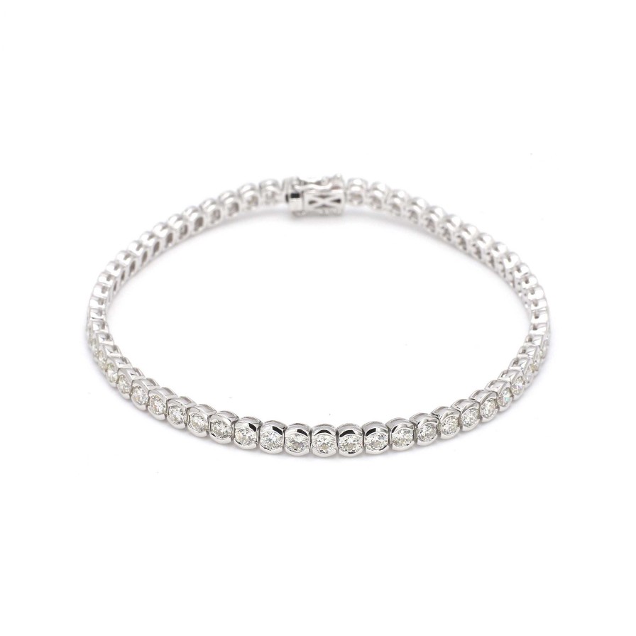 Bracelets & Bangles Bailey's Fine Jewelry | 5.20Ct White Gold Half Bezel Set Tennis Bracelet