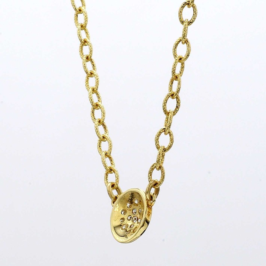 Necklaces & Pendants Bailey's Fine Jewelry | Pave Diamond Round Pendant Necklace In 14K Yellow Gold