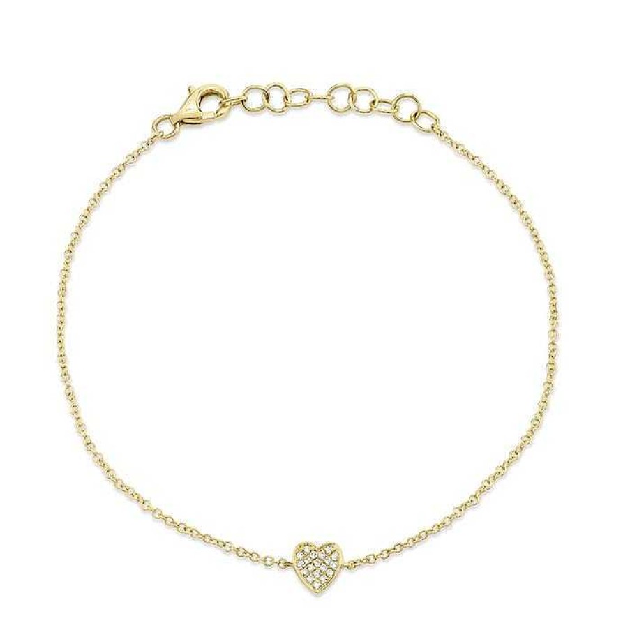 Bracelets & Bangles Bailey's Fine Jewelry | Pave Diamond Heart Bracelet In 14K Yellow Gold