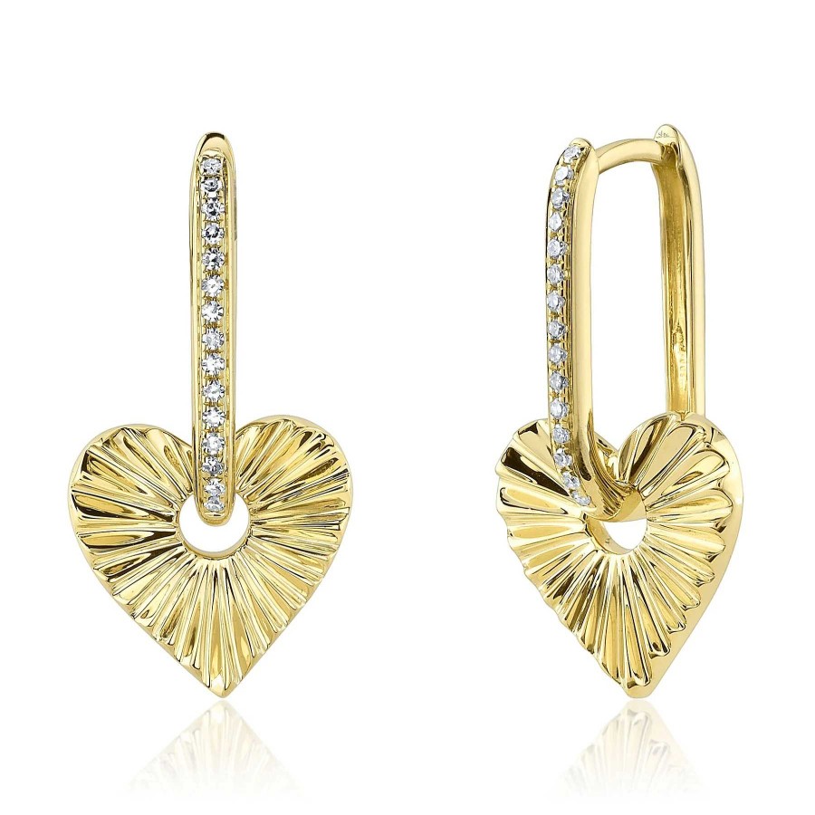 Earrings Bailey's | 14Kt Gold Diamond Huggie Hoop Heart Drop Earrings