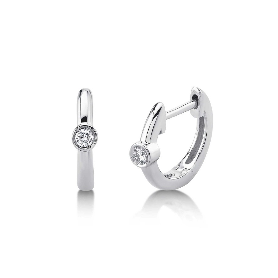 Earrings Bailey's Fine Jewelry | Bezel Set Diamond Huggie Hoop Earrings In 14K Yellow Gold