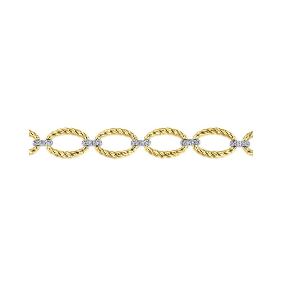 Bracelets & Bangles Gabriel & Co | Gabriel 14K Yellow-White Gold Twisted Rope Oval Link Bracelet With Diamond Connectors