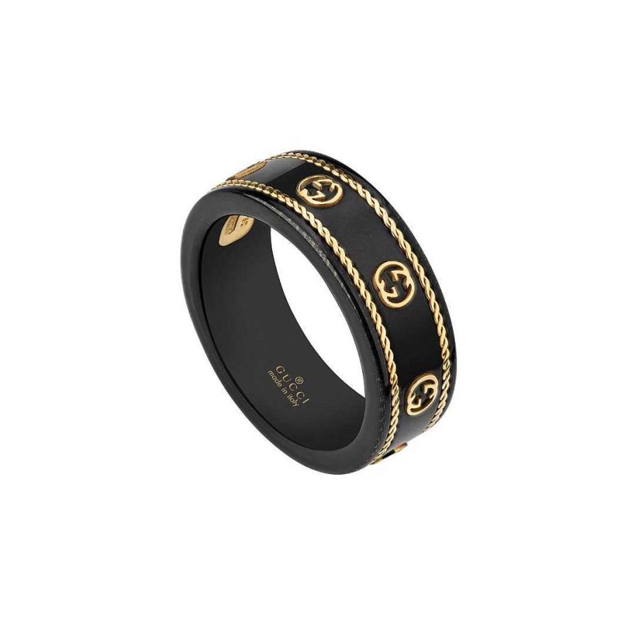 Fashion Rings Gucci | Gucci Icon 18K Gold Black Band Ring