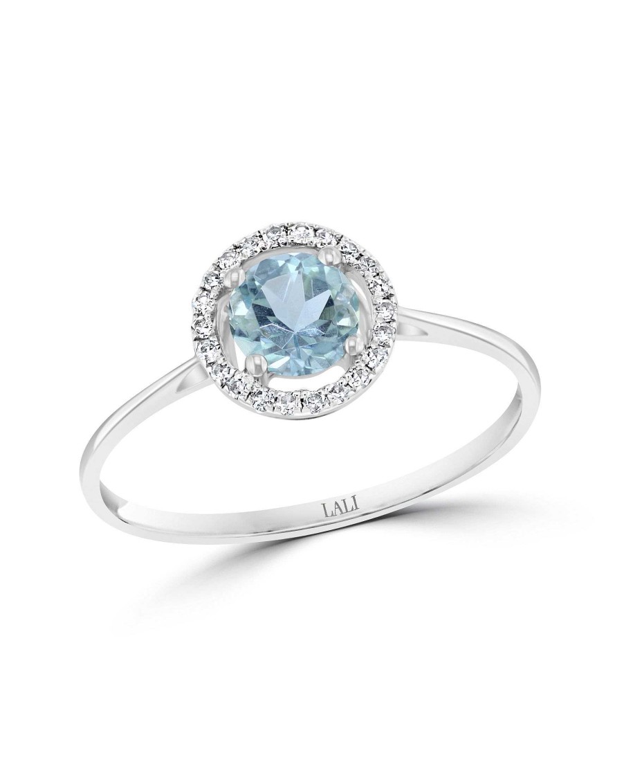 Fashion Rings Bailey's Fine Jewelry | Aquamarine & Diamond Halo Ring In 14K White Gold