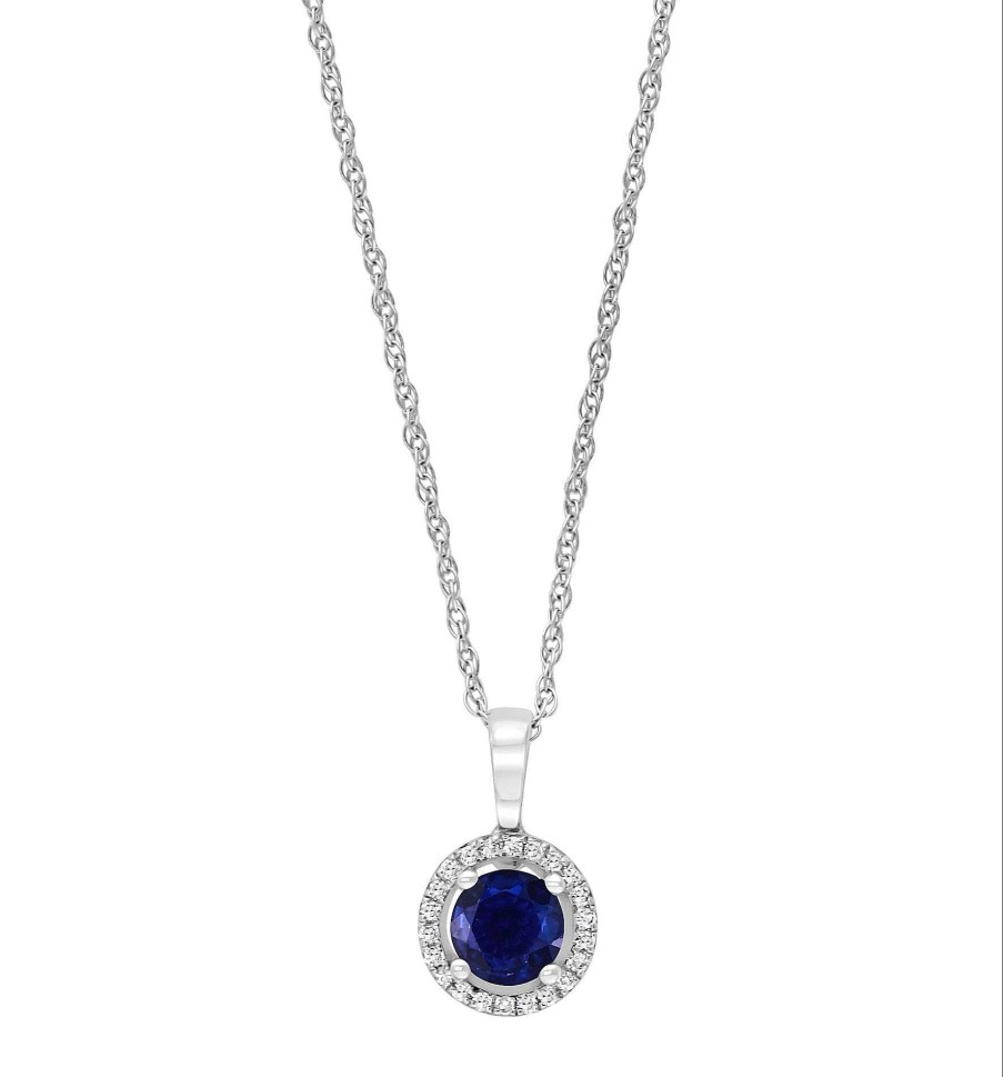 Necklaces & Pendants Bailey's Fine Jewelry | Sapphire & Diamond Halo Pendant Necklace In 14K White Gold