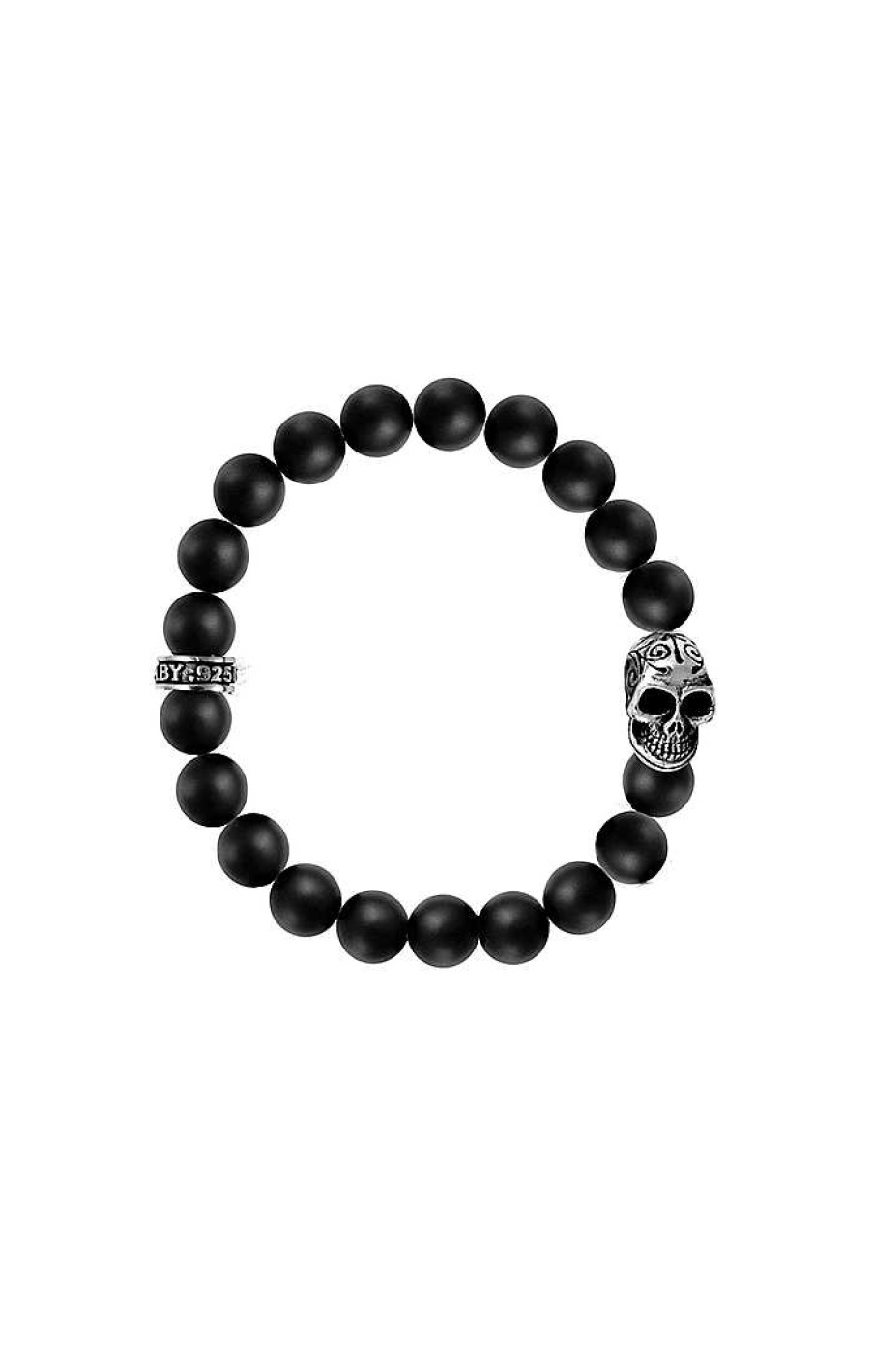 Men'S Bailey's Fine Jewelry | King Baby Onyx Beaded Bracelet With Day Of The Dead Skull