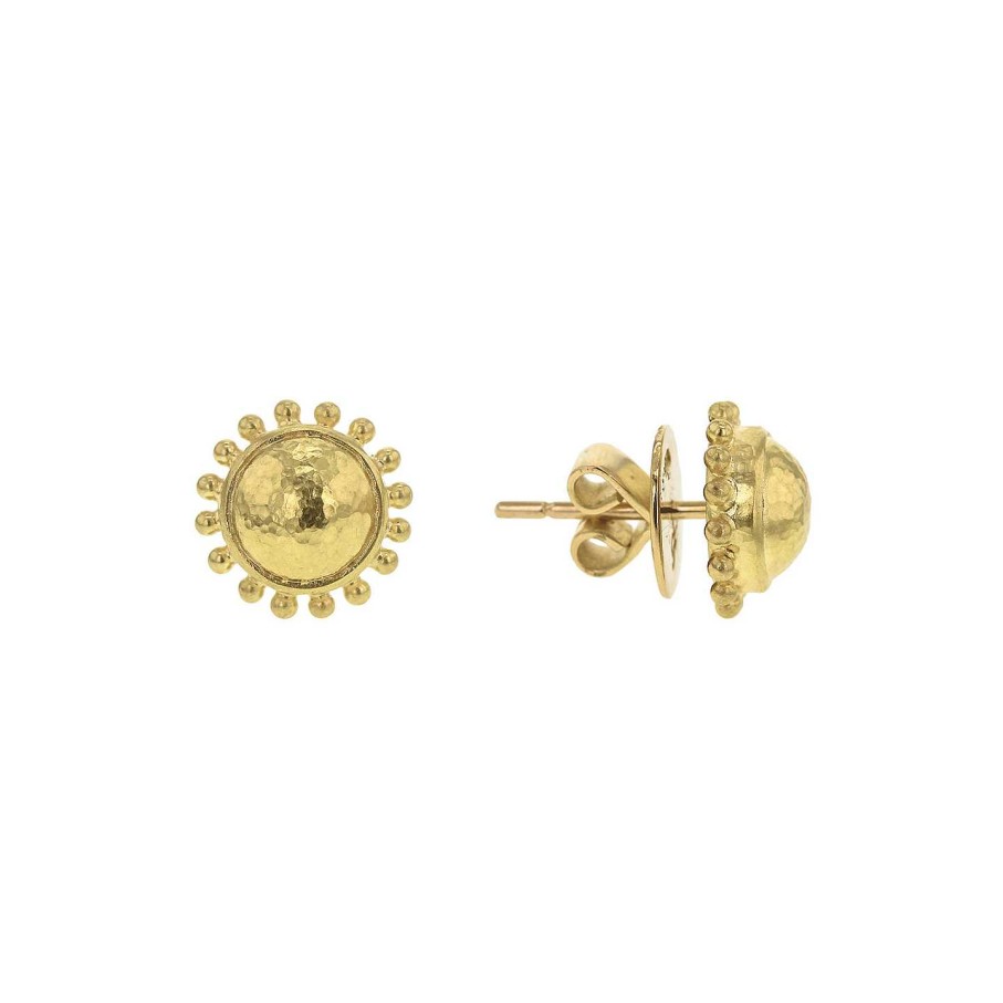 Earrings Elizabeth Locke | Elizabeth Locke Gold Dome Stud Earrings With Granulation