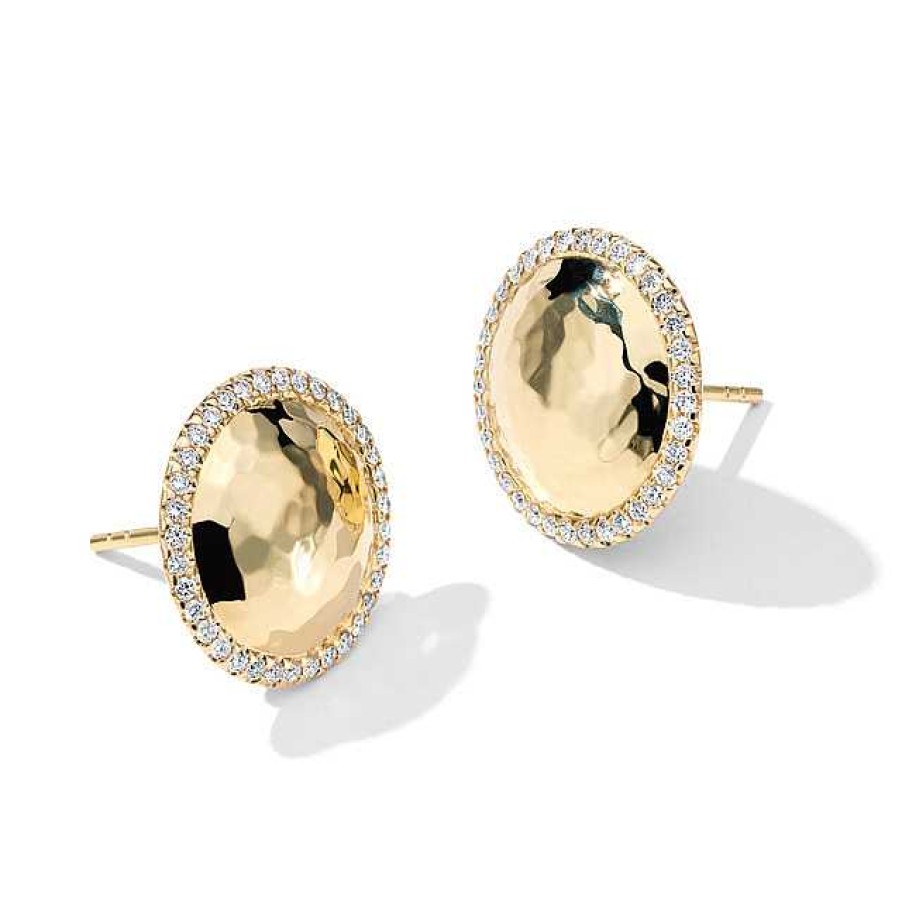 Earrings Ippolita | Ippolita Stardust Medium Hammered Dome Earrings With Diamonds In 18K Gold