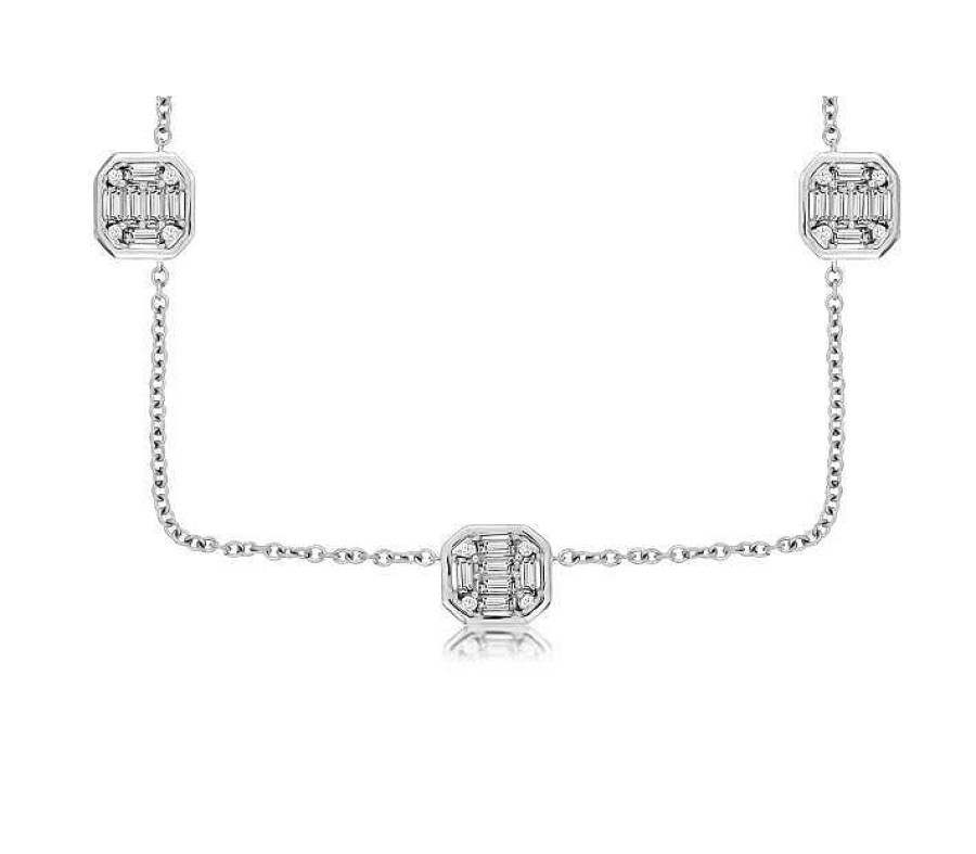 Necklaces & Pendants Bailey's Fine Jewelry | Cluster Diamond Station Necklace In 14K White Gold