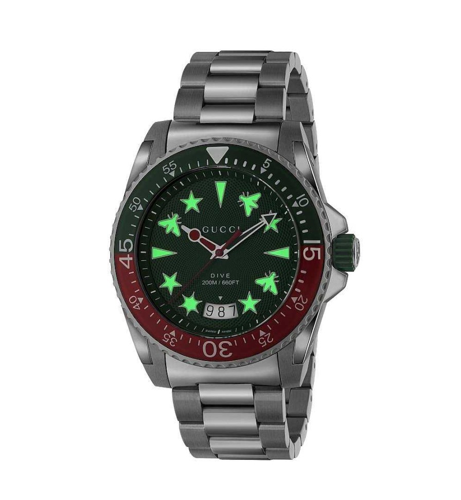 Watches Gucci | Gucci Dive 45Mm Green And Red Icon Steel Watch