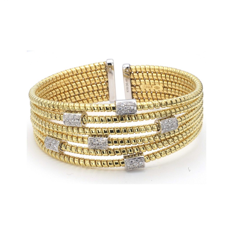 Bracelets & Bangles Bailey's Fine Jewelry | Yellow And White Gold Multi Strand Cuff With Diamond Stations