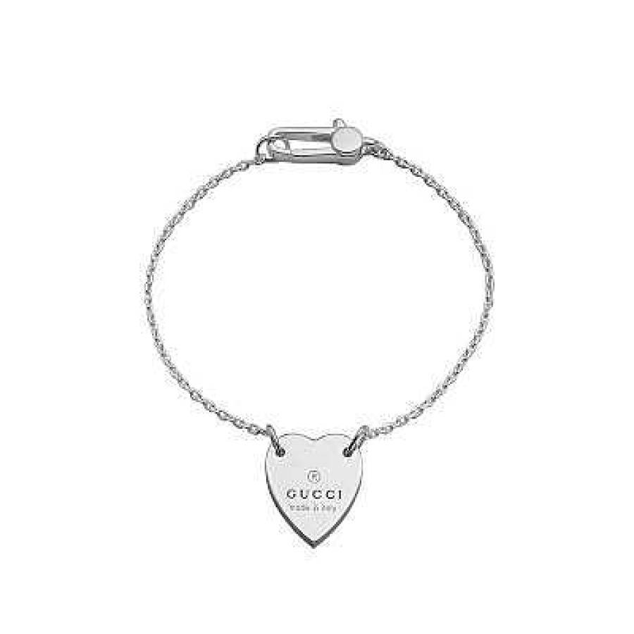 Bracelets & Bangles Gucci | Gucci Engraved Trademark Heart Silver Bracelet, Size 17