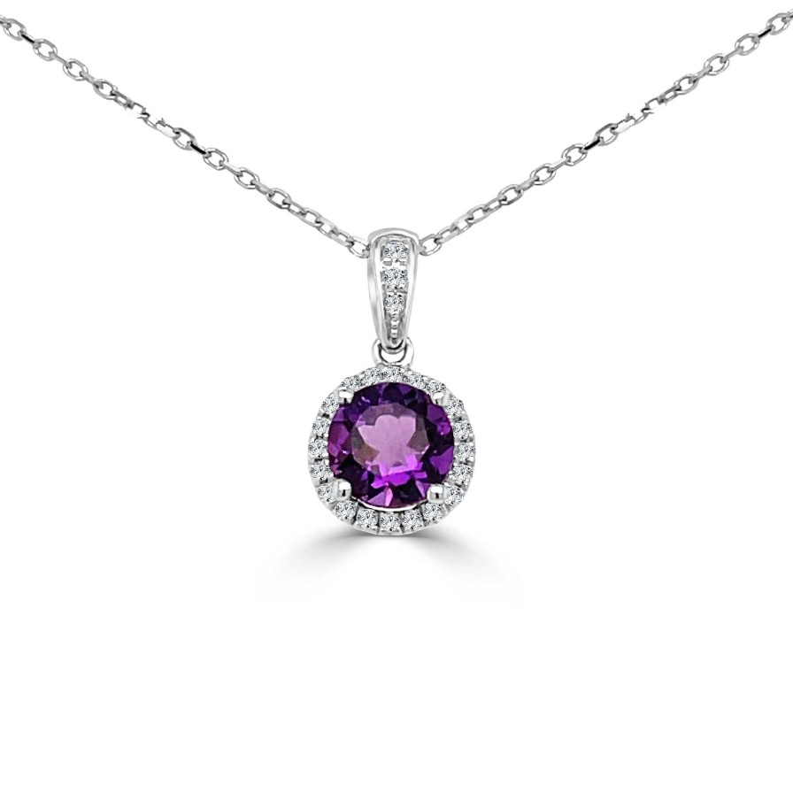 Necklaces & Pendants Bailey's | February Birthstone Diamond Halo Gold Pendant Necklace