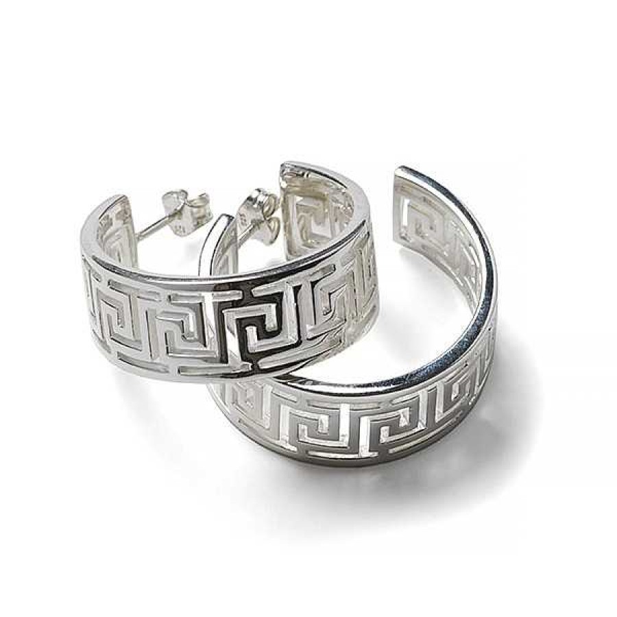 Earrings Bailey's | Southern Gates Silver Greek Key Hoop Earrings