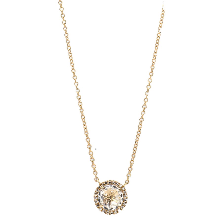 Necklaces & Pendants Bailey's Fine Jewelry | Round White Topaz Pendant With Diamond Halo Necklace