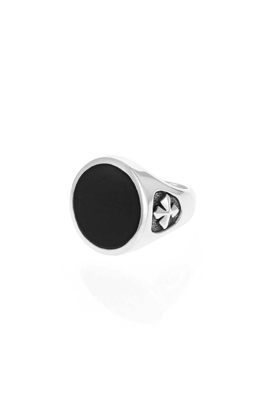 Men'S King Baby | King Baby Onyx Signet Ring With Mb Cross Detail