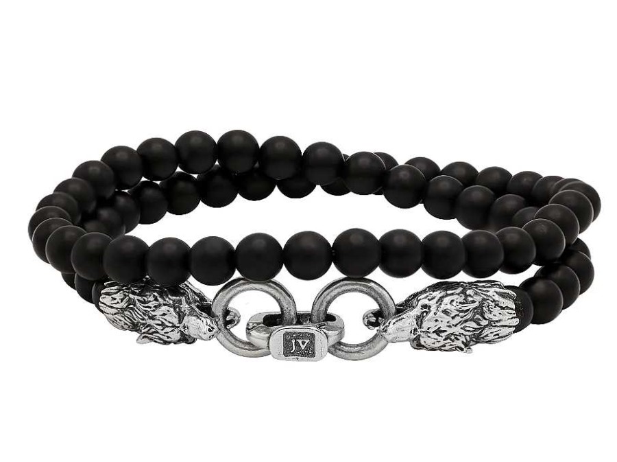 Bracelets & Bangles John Varvatos | John Varvatos Artisan Silver Single Strand Onyx Wolf Head Bracelet