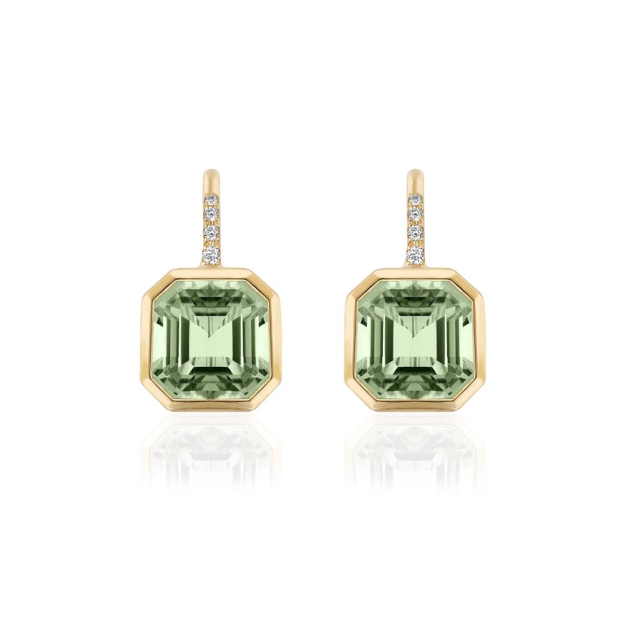 Earrings Bailey's Fine Jewelry | Goshwara Gossip Asscher Cut Prasiolite Earrings On Wire With Diamond Details