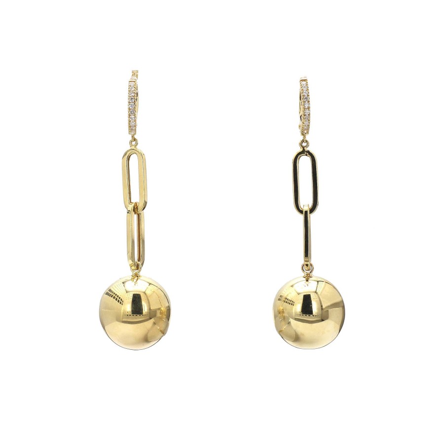 Earrings Bailey's Fine Jewelry | Diamond Huggie Hoops With Paper Clip Drop Ball Gold Earrings