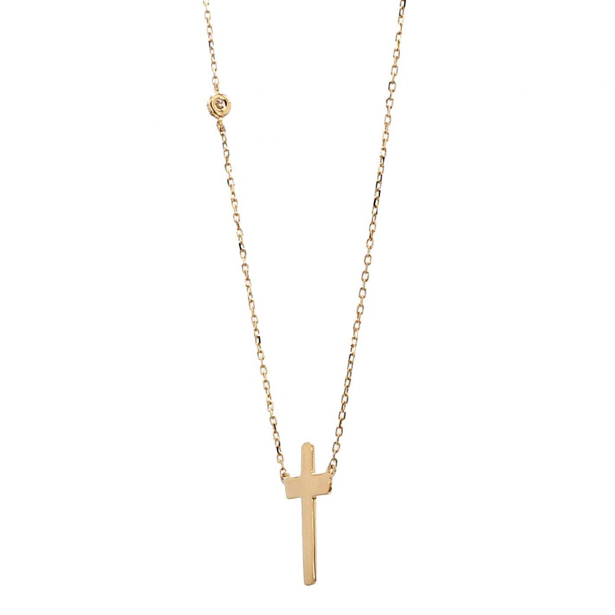 Necklaces & Pendants Bailey's Fine Jewelry | Cross Necklace With Diamond In 14K Yellow Gold