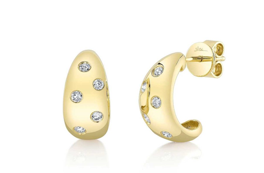 Earrings Bailey's | 14Kt Gold Scattered Diamond Huggie Earrings