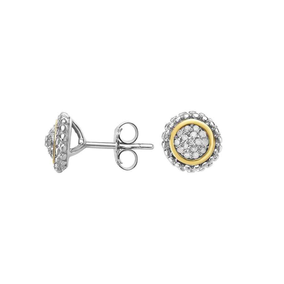 Earrings Bailey's Fine Jewelry | Sterling Silver Diamond Cluster Stud Earrings With 18K Yellow Gold Accents