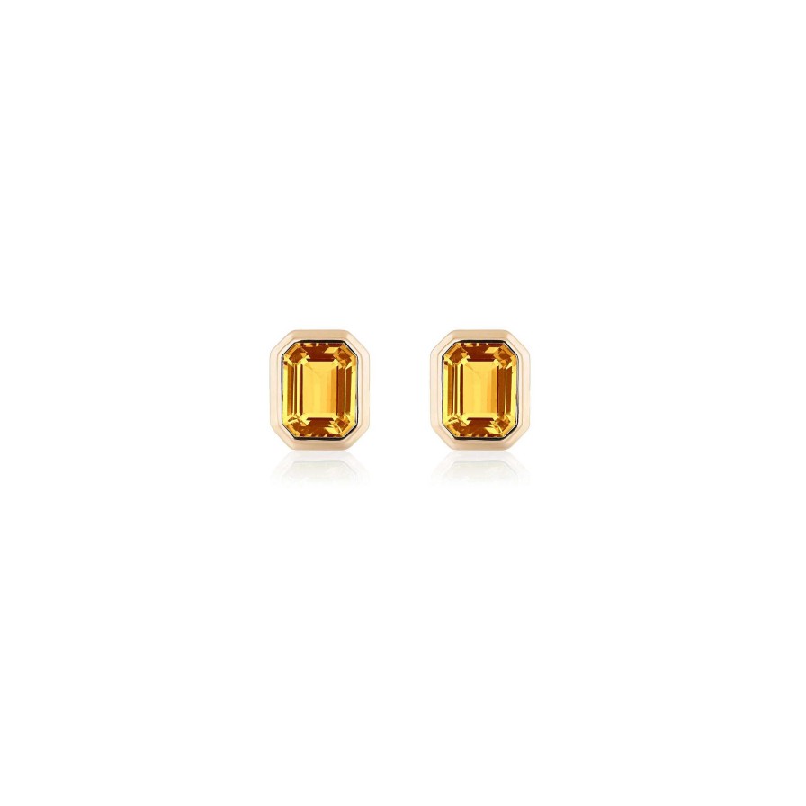 Earrings Goshwara | Citrine Emerald Cut Bezel Set Stud Earrings