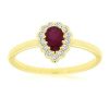 Fashion Rings Bailey's Fine Jewelry | Pear Shaped Ruby & Diamond Halo Ring In 14K Yellow Gold