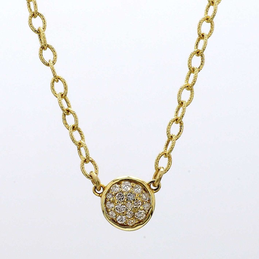 Necklaces & Pendants Bailey's Fine Jewelry | Pave Diamond Round Pendant Necklace In 14K Yellow Gold