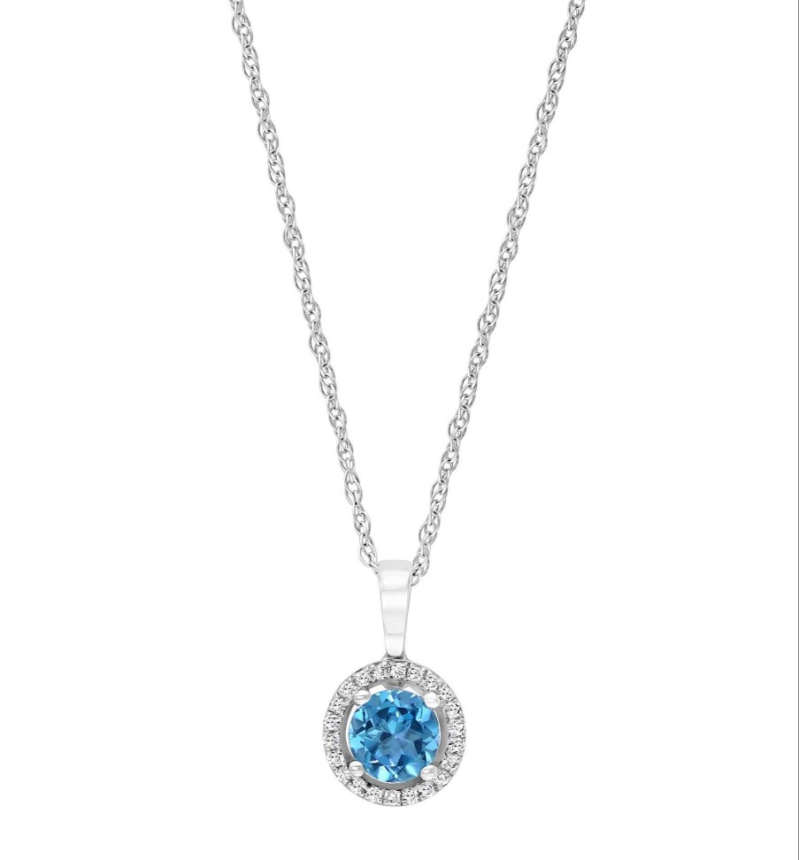 Necklaces & Pendants Bailey's Fine Jewelry | Blue Topaz & Diamond Halo Pendant Necklace In 14K White Gold