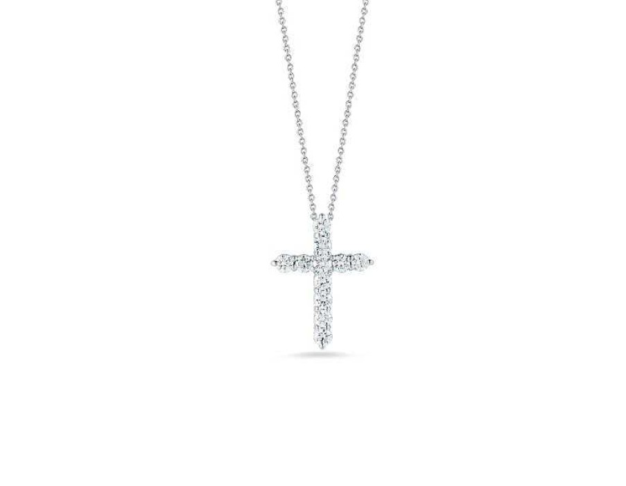 Necklaces & Pendants Roberto Coin | Roberto Coin Cross Pendant Necklace With Diamonds In 18K White Gold