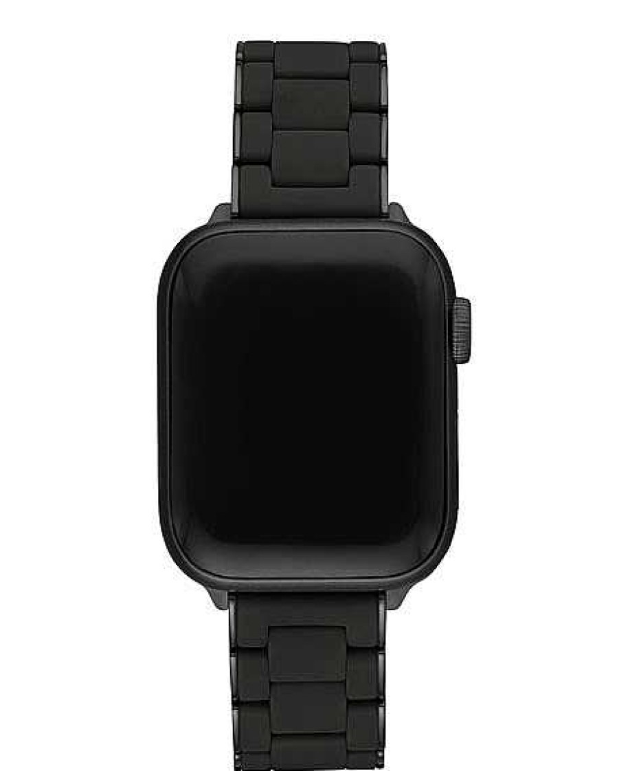 Watches Michele Michele Gold Plated Black Silicone Apple Watch Strap Fine pendant