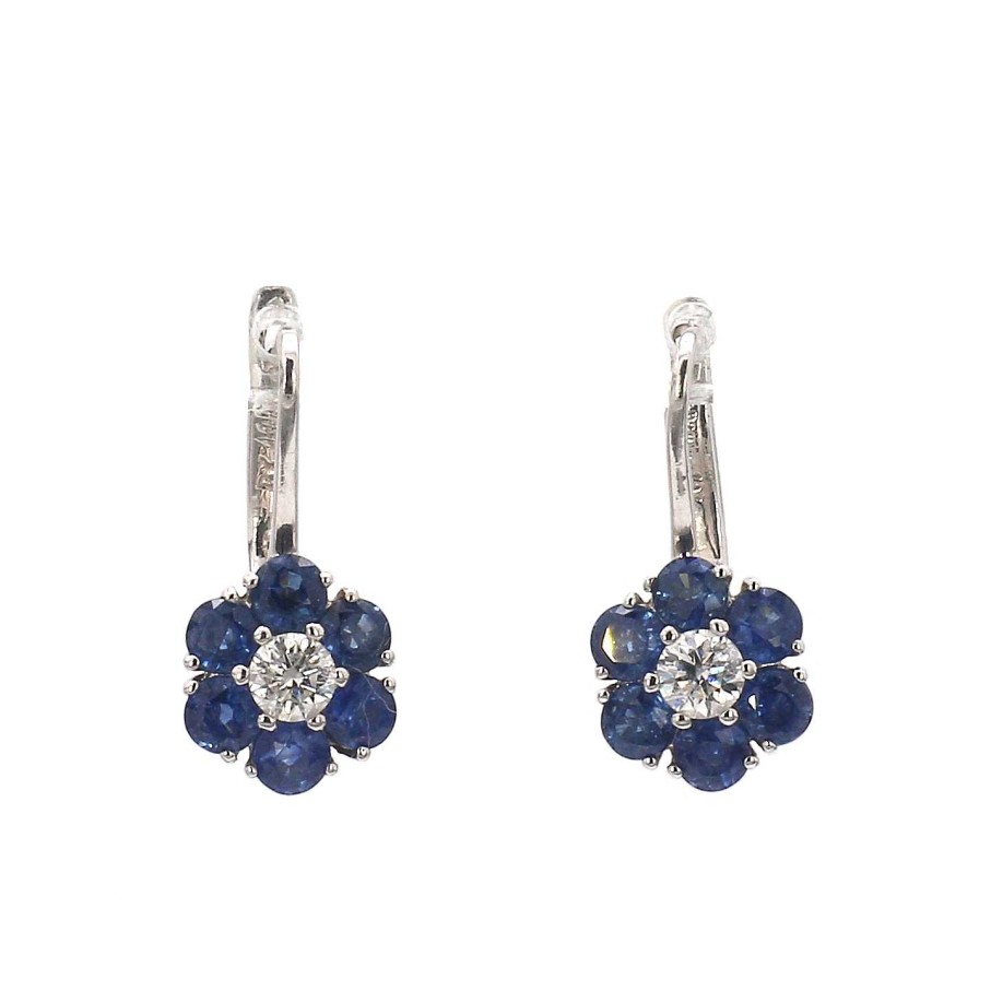 Earrings Bailey's Fine Jewelry | Sapphire And Diamond Flower Earrings