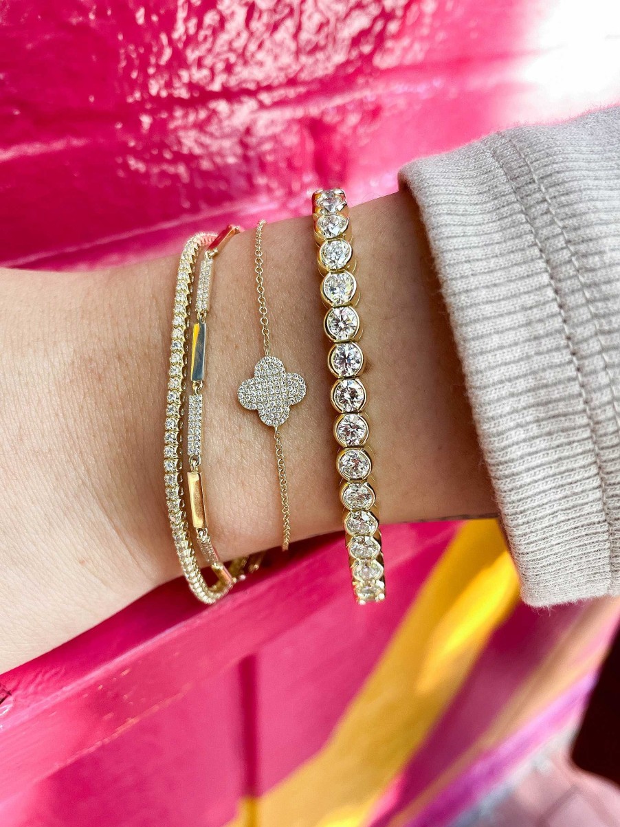 Bracelets & Bangles Bailey's Fine Jewelry | Pave Diamond Clover Bracelet In 14K Yellow Gold